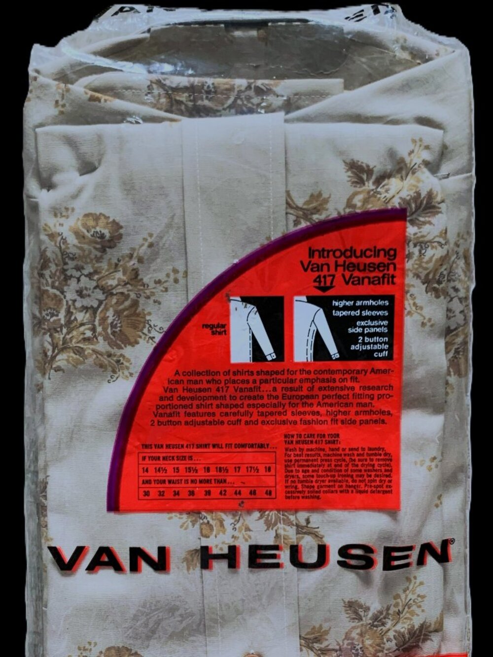 1970 Van Huesen Vanopress 417 Men's 16/33 Shirt Gold-Tan Floral Disco Cowboy NOS - Picture 2 of 11